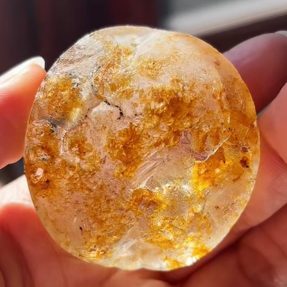 Natural Hand-Carved Yellow Rutilated Quartz Yellow God of Wealth Pendant