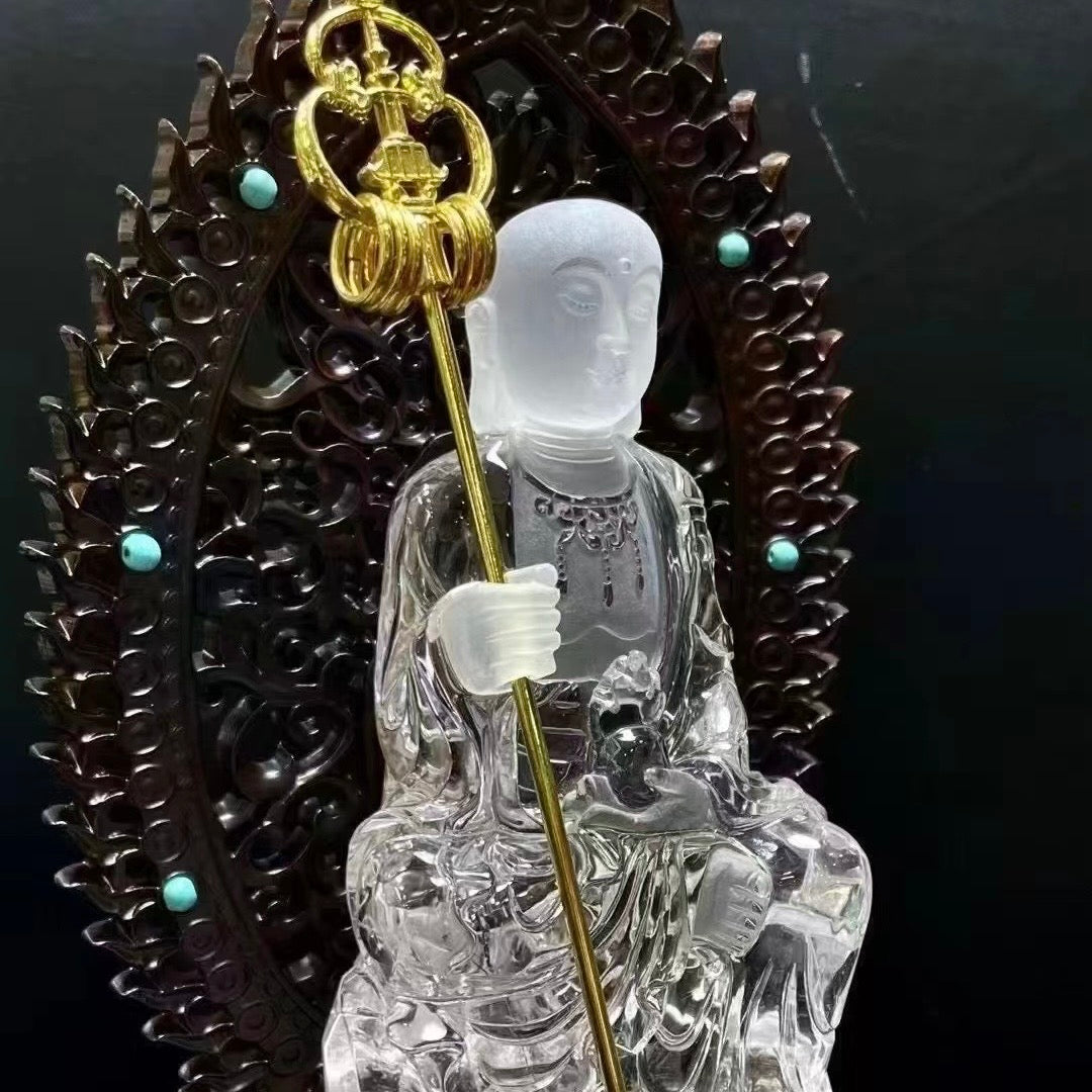 Natural White Crystal Exquisitely Carved Ksitigarbha Bodhisattva Ornament
