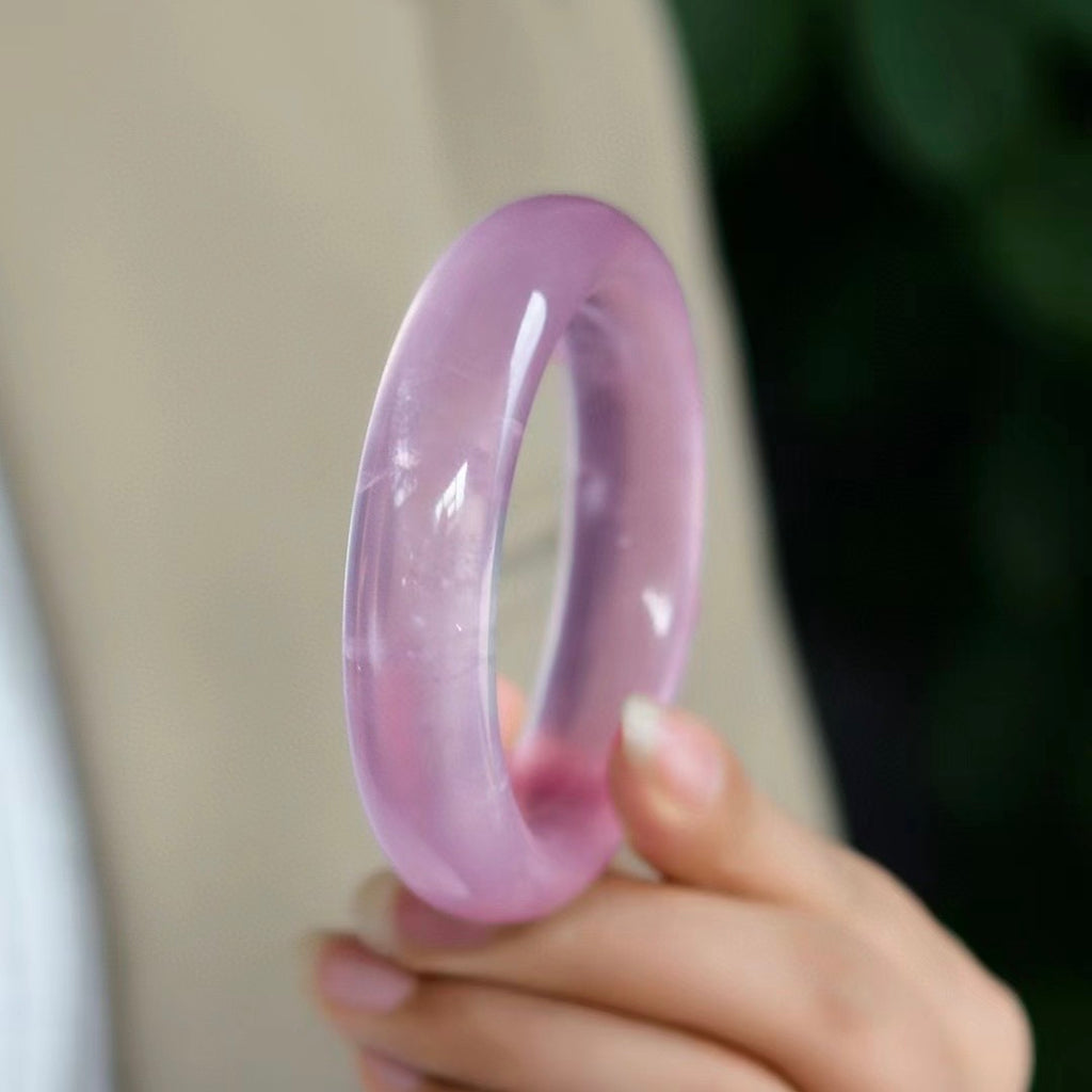 Natural Mozambique 🌟 Starlight Rose Quartz Bangle, Ice-Clear Vitreous Body