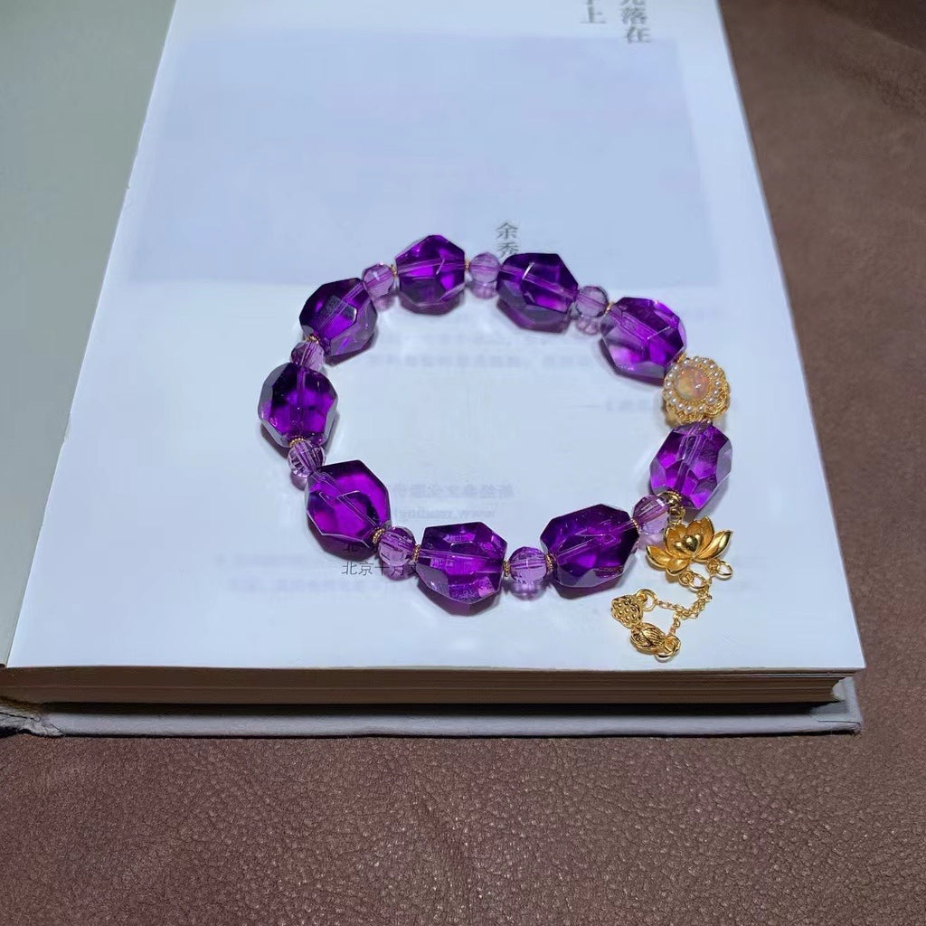 Natural Amethyst Faceted Bracelet 11×13mm 💎 | Love Guardian Stone·Spiritual Wisdom Crystal | Purple Qi From East·Nine Purple Li Fire Feng Shui Energy ✨ | Vintage Silver Accents Luxury Niche Jewelry