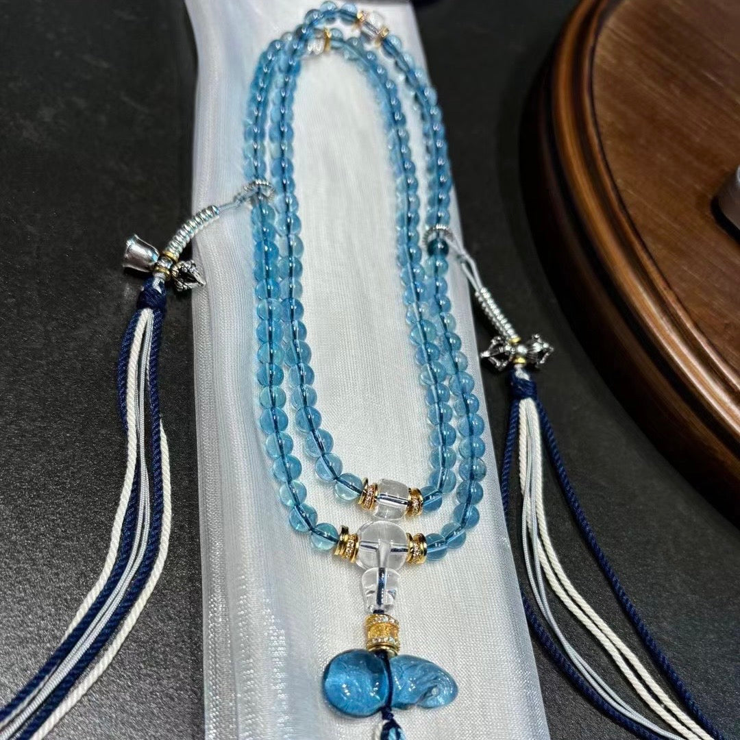 Natural Aquamarine 108-Bead Bracelet📿🩵