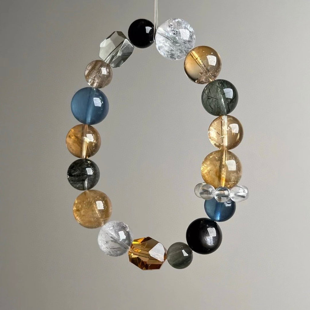 Natural Crystal Beaded Bracelet Set - Multi-Gemstone Feng Shui Jewelry for Wealth, Career & Protection (9-13mm)