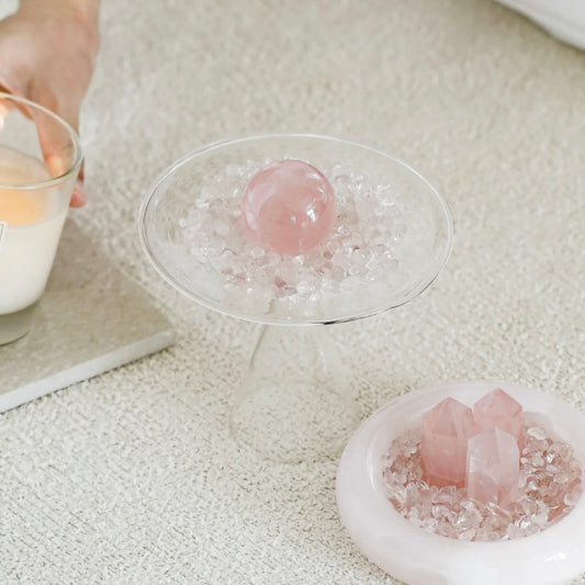 The "Vessel of Love" Energy Set | Natural Rose Quartz Sphere & Points in Minimalist Glass Display