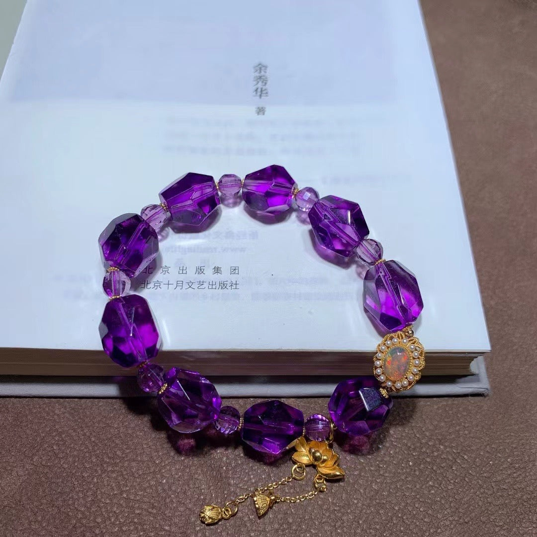 Natural Amethyst Faceted Bracelet 11×13mm 💎 | Love Guardian Stone·Spiritual Wisdom Crystal | Purple Qi From East·Nine Purple Li Fire Feng Shui Energy ✨ | Vintage Silver Accents Luxury Niche Jewelry