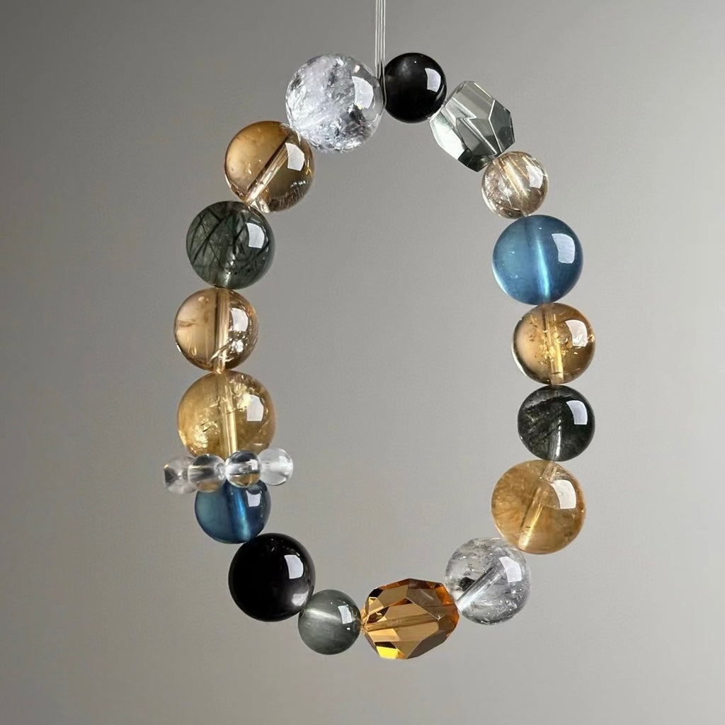 Natural Crystal Beaded Bracelet Set - Multi-Gemstone Feng Shui Jewelry for Wealth, Career & Protection (9-13mm)