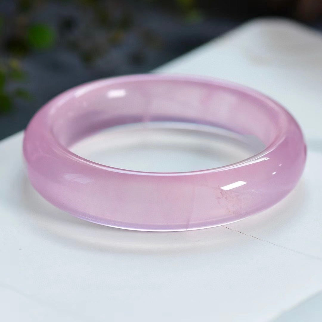 Natural Mozambique 🌟 Starlight Rose Quartz Bangle, Ice-Clear Vitreous Body