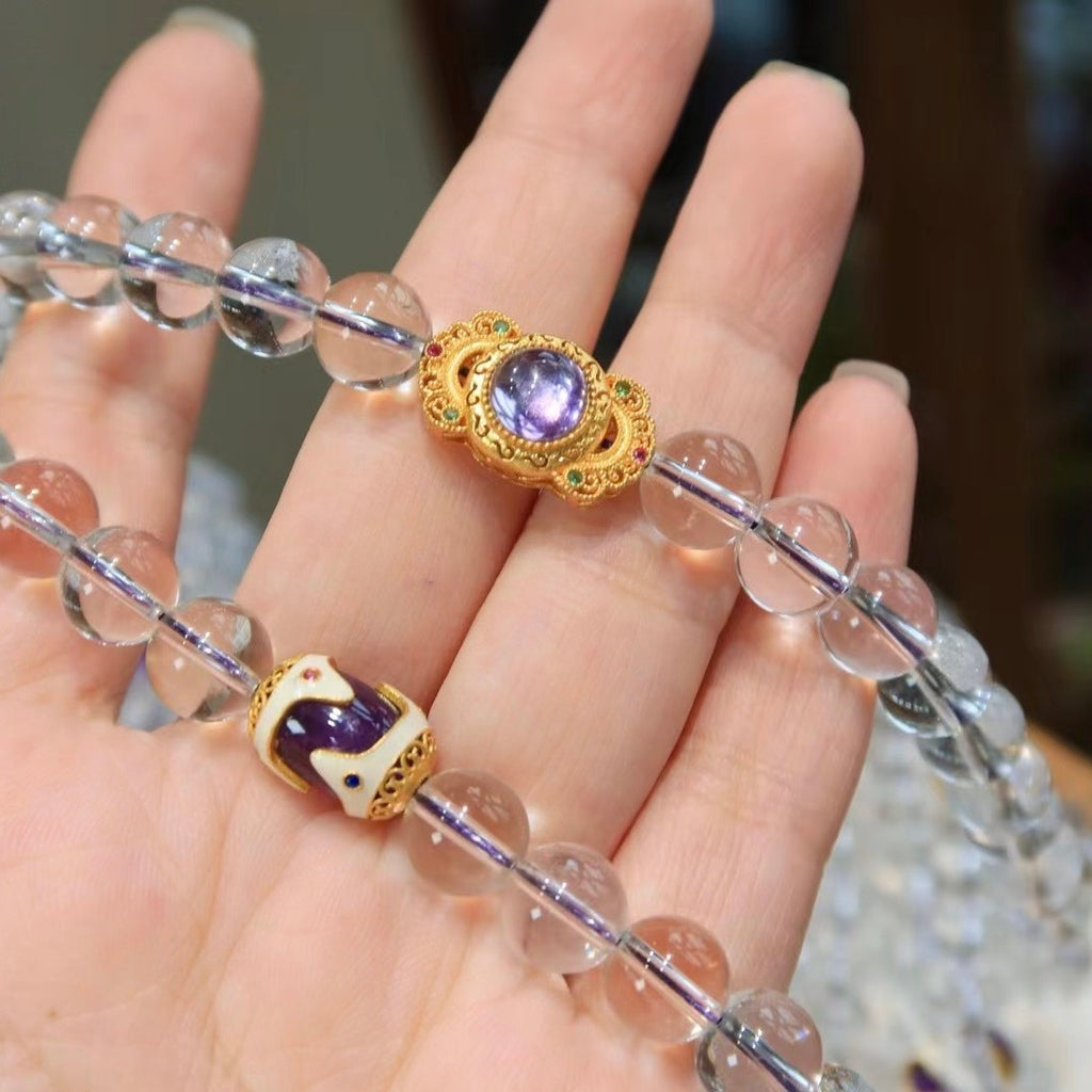 Purple Qi from the East 📿 Natural White Crystal 108-Bead Rosary