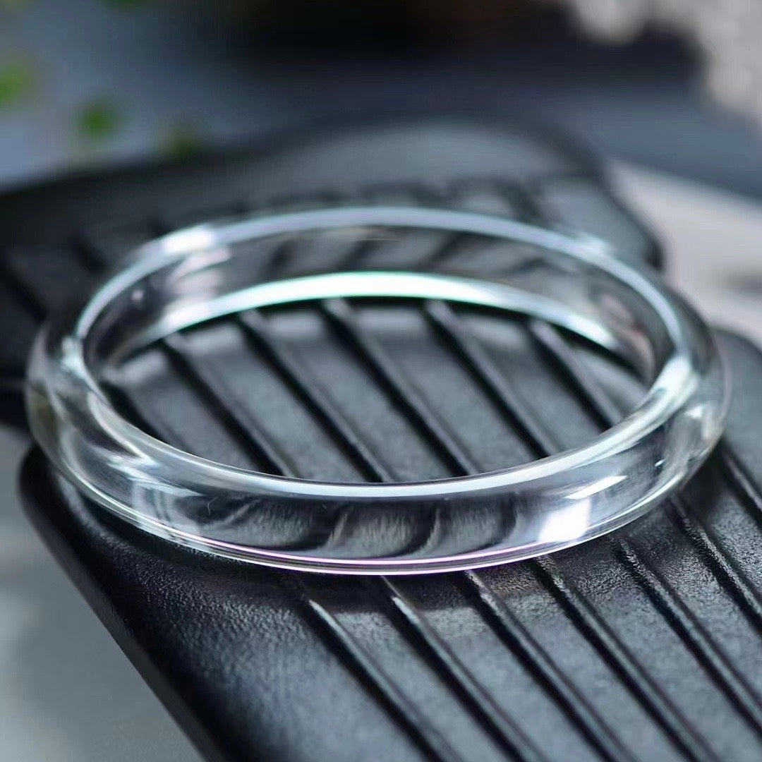 Natural White Crystal Bangle | Ice-Clear Fluorescent