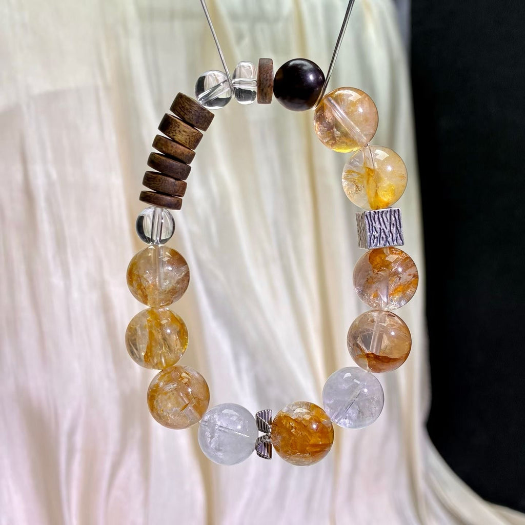 Handmade Agarwood Series - Yellow Rutilated Quartz Bracelet with 925 Silver Fittings