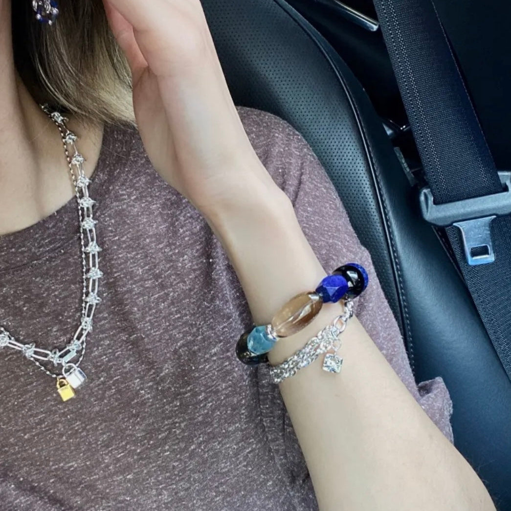 Aquamarine and Smoky Quartz bracelet styled for modern women who appreciate natural gemstone jewelry.