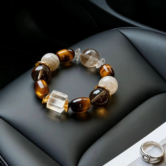 Close-up of the geometric cubic Clear Quartz bead, highlighting its sharp architectural lines and clarity.