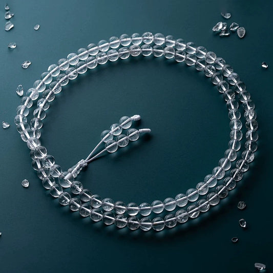 Natural clear quartz 108 mala beads for meditation and mindfulness