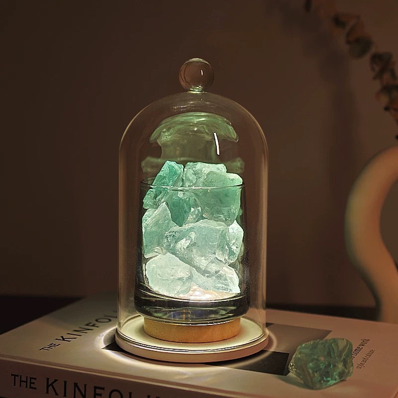 Demonstrating the 3-color light combination features on the crystal lamp base.