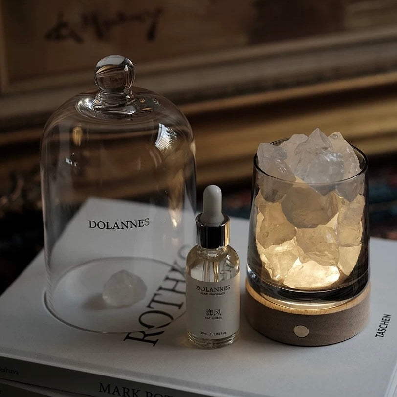 Ten curated botanical fragrance options for the crystal aromatherapy diffuser.