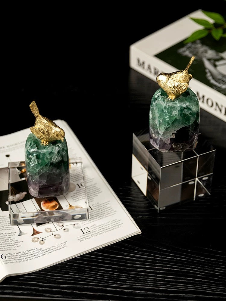 The Zen Sparrow displayed as an exquisite addition to a professional desk, bringing elegance and good fortune.