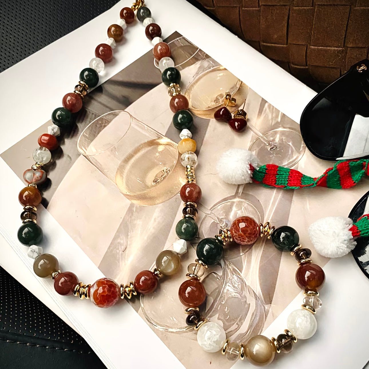 Holiday Collection snow phantom quartz and moonstone necklace flat lay – Gentle Crystals