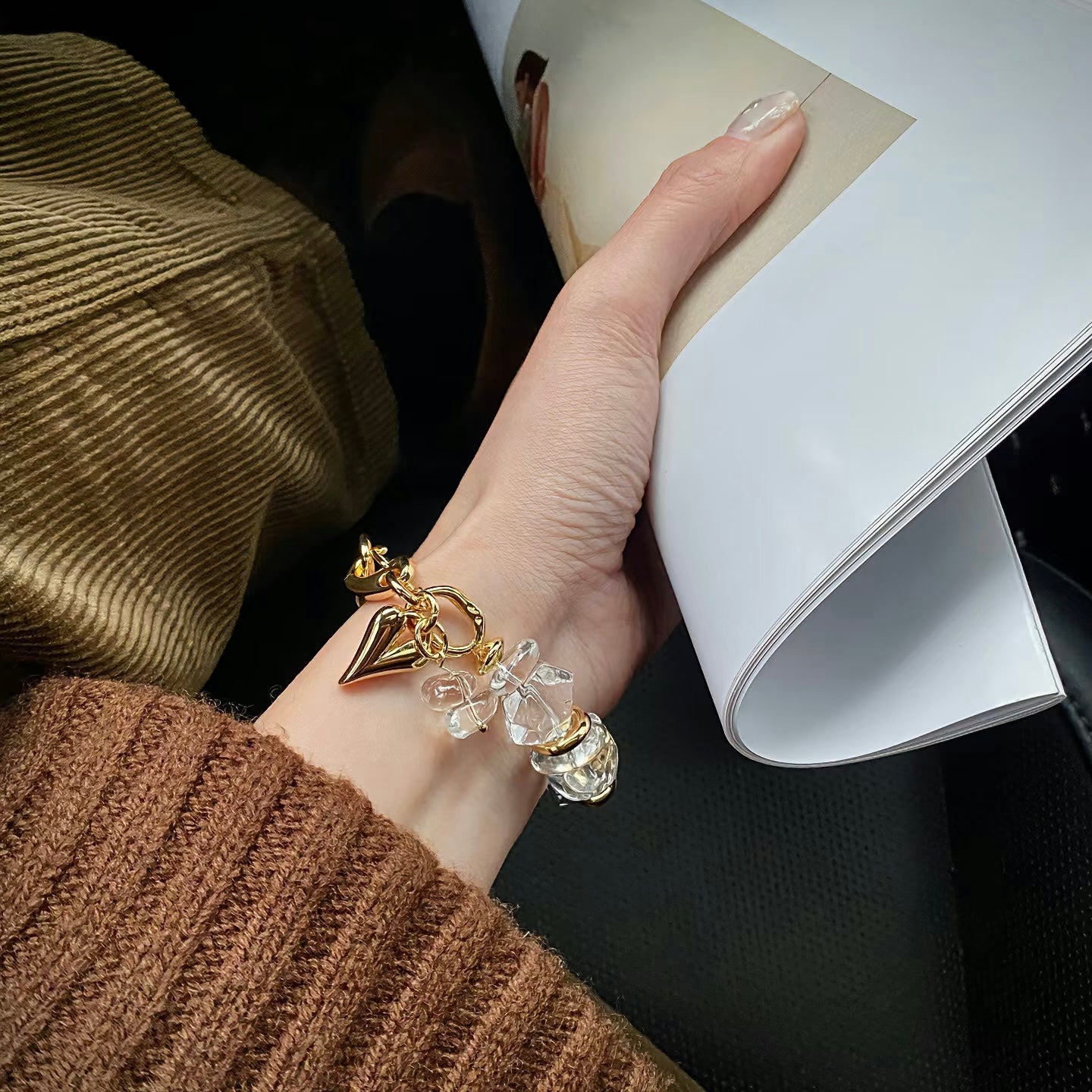 The exclusive crystal bracelet displayed on a luxury minimalist background.