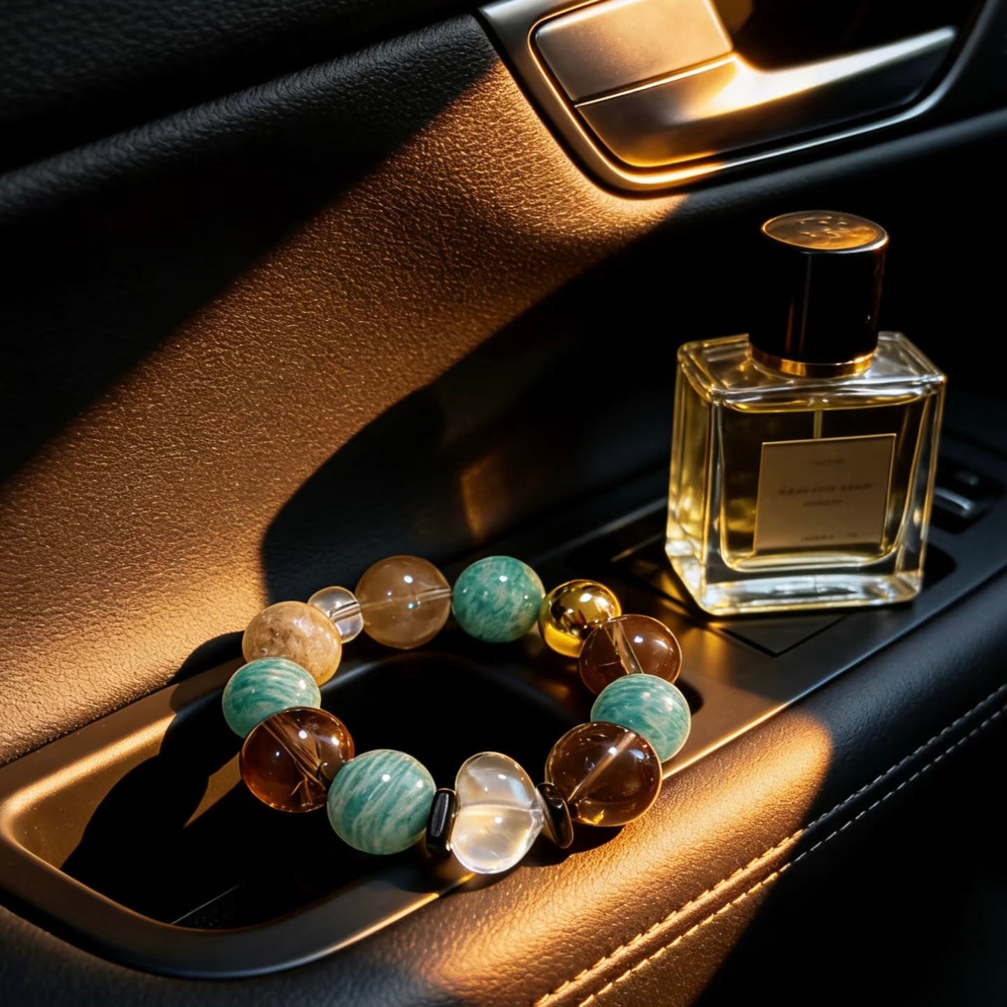 Close-up of top-grade Amazonite beads, highlighting the unique natural turquoise-blue patterns and silky luster.