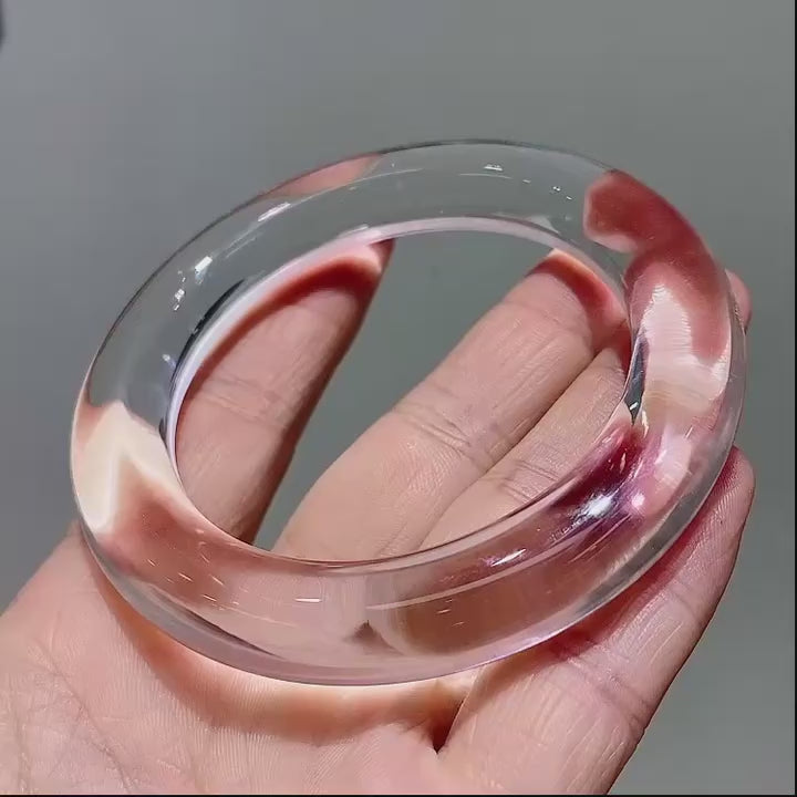 Natural White Crystal Wide Tire Bangle | Ice-Clear Phantom Flower