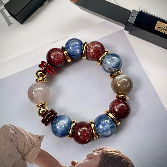Realm Crimson Glow crystal bracelet - Dragon Scale Blue Celestite Strawberry Quartz Blood Amber 14mm