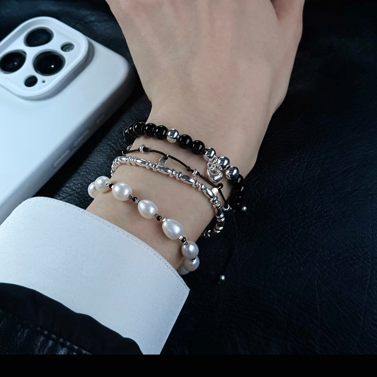 S925 sterling silver rice bead bracelet worn on wrist — delicate 3mm fine silver bracelet for everyday minimalist jewellery styling