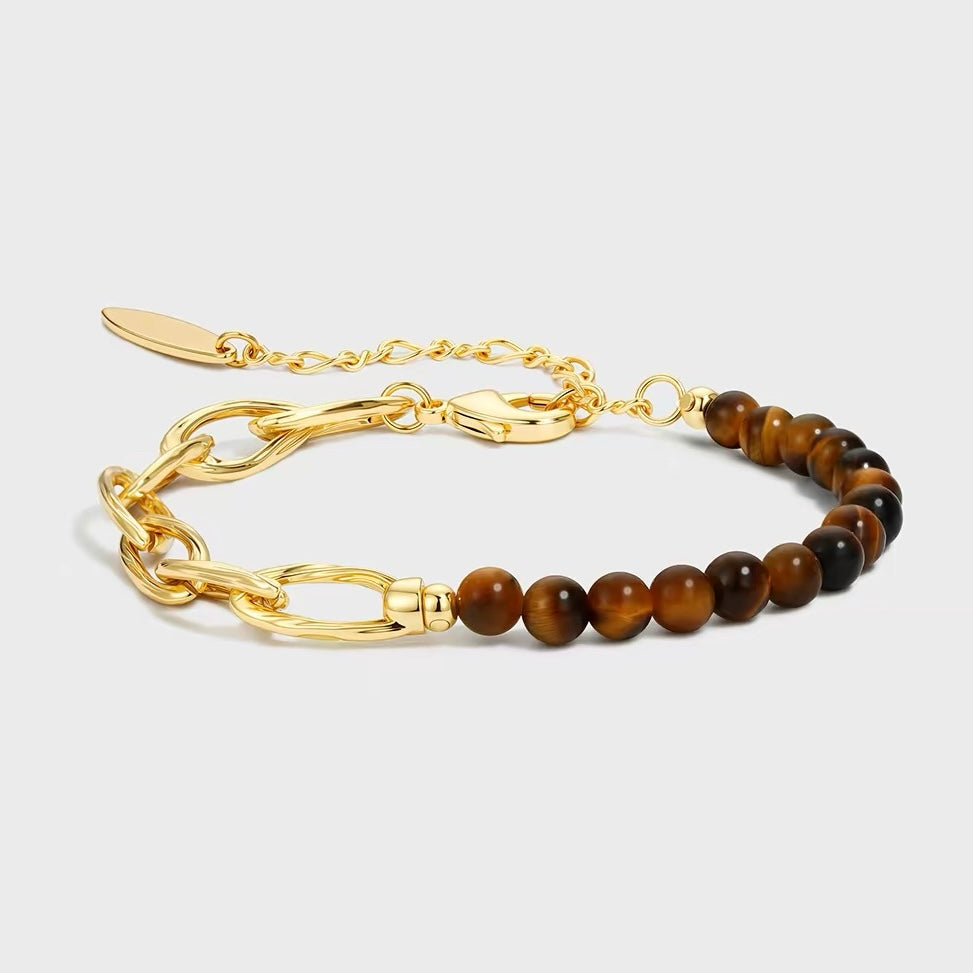 Individual shot of the delicate small-bead tiger's eye bracelet.